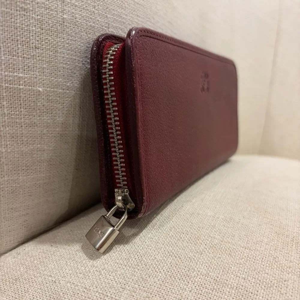 Loewe Burgundy Leather Zip Wallet - Long Red Continental Wallet